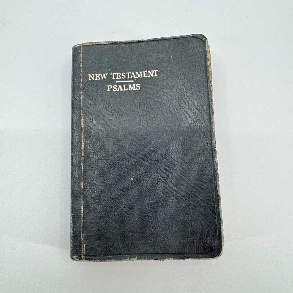 Vtg Collins New Testament Psalms KJV Pocket Bible Black Leather Great Britain